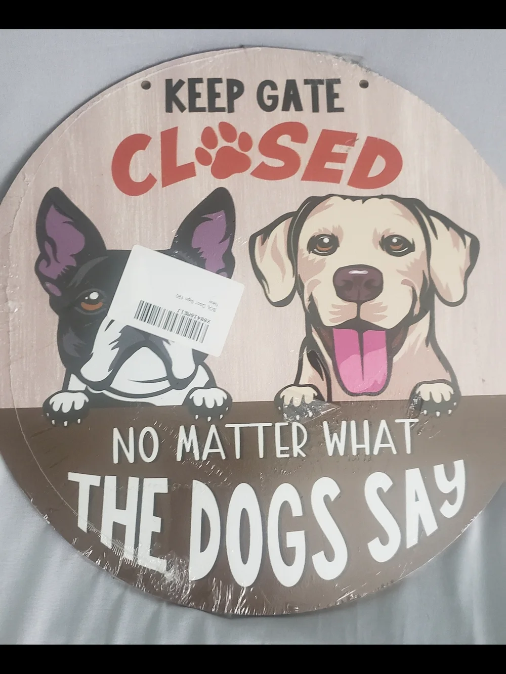Keep Gate Closed Dog Sign — Brown/Tan